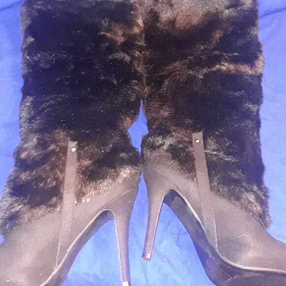 Knee-High Boots Pointed Toe Stiletto Heel 4.3" Winter Boots With Faux Fur - Picture 2 of 7